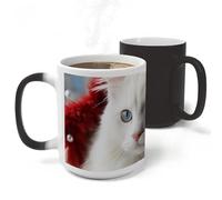 RLDOBOFE Cute White Cat Ceramic Color Changing Mug Heat Transforming Activated Mug 11 Oz Heat Changing Sensitive Tea Cup Magic Novelty Coffee Cup Drinkware Home Kitchen Gift