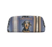 RLDOBOFE Dachshund Book print Pencil Bag waterproof Zipper Pencil Case Leather Pen Box Cosmetic Bag For Office Pencil