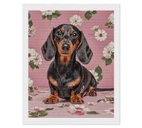 RLDOBOFE Dachshund Florals Diamond Painting Kit for Adults Round 5d Diamond Art Kits for Beginners DIY Full Drill Diamonds Dots Painting Gem Arts Crafts Home Wall Decor Gift 16"x20"