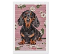 RLDOBOFE Dachshund Florals Diamond Painting Kit for Adults Round 5d Diamond Art Kits for Beginners DIY Full Drill Diamonds Dots Painting Gem Arts Crafts Home Wall Decor Gift 8"x12"