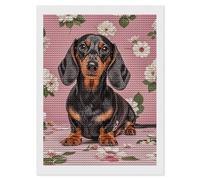 RLDOBOFE Dachshund Florals Diamond Painting Kit for Adults Round 5d Diamond Art Kits for Beginners DIY Full Drill Diamonds Dots Painting Gem Arts Crafts Home Wall Decor Gift 12"x16"