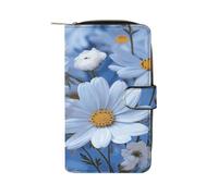 RLDOBOFE Daisy Blue PU Leather Long Wallet Travel Wallets