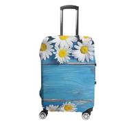 RLDOBOFE Daisy Flowers Blue Wooden Travel Luggage Cover Anti Scratch Suitcase Protector Washable Elastic Baggage Cover, white, L, Stylish