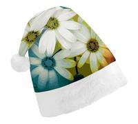 RLDOBOFE Daisy Flowers in Different Featured Framed Christmas Hat Classic Santa Claus Hat with Plush Trim for New Year Xmas Party Supply