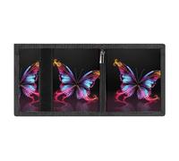 RLDOBOFE Dancing Butterfly Trifold Wallet Minimalist Mens Wallet with Key Hook 8 Card Slots Modern Stylish Polyester Security Wallets Fashion Slim Credit Card Holder Id Window