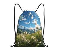 RLDOBOFE Dandelions on the Grass Drawstring Backpack Sports Gym Sackpack Waterproof Swim Bag Men Women Draw String Bag, Black, S