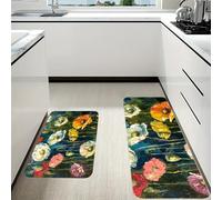 RLDOBOFE Dark Green Plants Kitchen Mats Set of 2 Cushioned Anti-Fatigue Non-Slip Kitchen Runner Rugs Comfort Foam Standing Mat Absorbent Floor Rug for Office Sink Home Laundry