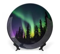 RLDOBOFE Dark Northern Lights Print Decorative Plate Ceramic Display Plate with Stand Salad Plates Colorful Porcelain Dinner Dishes Dessert Appetizer Dishes for Kitchen Party Table Decor 10inch