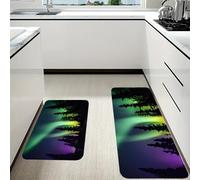 RLDOBOFE Dark Northern Lights Print Kitchen Mats Set of 2 Cushioned Anti-Fatigue Non-Slip Kitchen Runner Rugs Comfort Foam Standing Mat Absorbent Floor Rug for Office Sink Home Laundry