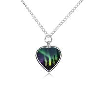 RLDOBOFE Dark Northern Lights Print Urn Necklace Heart Cremation Jewelry for Ashes Memorial Keepsake Jewelry with Funnel Filler Urn Locket for Women Men to Hold Ashes of Pet Loved Ones