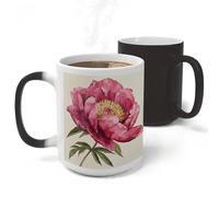 RLDOBOFE Dark Peach Peony Flower Ceramic Color Changing Mug Heat Transforming Activated Mug 11 Oz Heat Changing Sensitive Tea Cup Magic Novelty Coffee Cup Drinkware Home Kitchen Gift