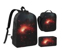 RLDOBOFE Darkness Bursts into Red Light Backpack Set 3 PCS - 17 Inch Laptop Backpack with Lunch Bag, Waterproof Daypack Insulated Lunch Box Large Capacity Coin Pouch Personalized Gift