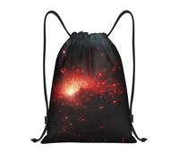 RLDOBOFE Darkness Bursts into Red Light Drawstring Backpack Sports Gym Sackpack Waterproof Swim Bag Men Women Draw String Bag, Black, S