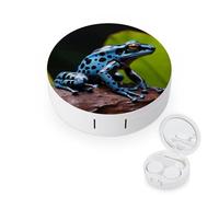 RLDOBOFE Dart Frog Blue Round Contact Lens Case, Portable Contact Lens Box with Mirror, Compact Holder Container for Daily Makeup Office Travel Outdoor