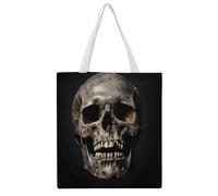RLDOBOFE Death Skull Canvas Tote Bags, Reusable Grocery Bag with Handle, Shoulder Bag for Shopping Beach Storage Travel Gift