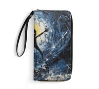 RLDOBOFE Deep Black And Blue PU Leather Wallet with Rope, Zip Multi-Layer Pocket Card Holder, Small Purse for Men And Women