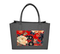 RLDOBOFE Deep Red Flower Pictures Felt Tote Bag Reusable Kitchen Grocery Bag Versatile Large Capacity Commuter Handbags, Dark Gray, One Size