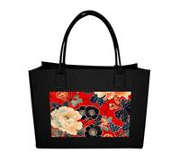 RLDOBOFE Deep Red Flower Pictures Felt Tote Bag Reusable Kitchen Grocery Bag Versatile Large Capacity Commuter Handbags, Black, One Size