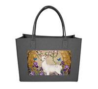 RLDOBOFE Deer And Flowers Felt Tote Bag Reusable Foldable Grocery Bag Versatile Large Capacity Commuter Handbag, Dark Gray, One Size