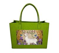 RLDOBOFE Deer And Flowers Felt Tote Bag Reusable Foldable Grocery Bag Versatile Large Capacity Commuter Handbag, Light Green, One Size
