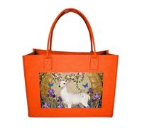 RLDOBOFE Deer And Flowers Felt Tote Bag Reusable Foldable Grocery Bag Versatile Large Capacity Commuter Handbag, Fruit Orange, One Size