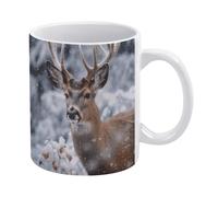 RLDOBOFE Deer in The Snow Ceramic Coffee Mug, 11.2 Oz Tea Cup with Handle, Coffee Cup for Latte Hot Tea Cappuccino Mocha Cocoa