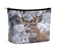 RLDOBOFE Deer in The Snow Makeup Bag Cosmetic Bags Toiletry Bag | PU Leathe Travel Makeup Bag Large Capacity Make Up Bag with Zipper Portable Toiletry Pouch for Vacation Business Trip