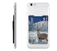 RLDOBOFE Deer on frozen wilderness Phone Wallet, Stick On Card Holder for Back of Phone Case - Leather Cell Phone Card Wallet Sleeve Adhesive Phone Pocket - Compatible with Most Cell Phones