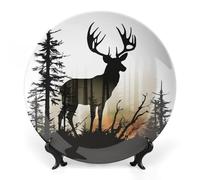 RLDOBOFE Deer Silhouette Decorative Plate Ceramic Display Plate with Stand Salad Plates Colorful Porcelain Dinner Dishes Dessert Appetizer Dishes for Kitchen Party Table Decor 6inch