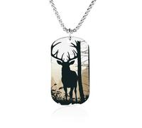 RLDOBOFE Deer Silhouette Dog Tag Pendant Personalized Picture Necklace Custom Military Tag Pendant with Box Chain Memorial Photo Jewelry Keepsake Gift for Men Women Husband