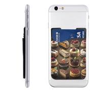 RLDOBOFE Delicious Cake Treats Phone Wallet, Stick On Card Holder for Back of Phone Case - Leather Cell Phone Card Wallet Sleeve Adhesive Phone Pocket - Compatible with Most Cell Phones