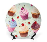 RLDOBOFE Delicious Cupcakes Decorative Plate Ceramic Display Plate with Stand Salad Plates Colorful Porcelain Dinner Dishes Dessert Appetizer Dishes for Kitchen Party Table Decor 10inch
