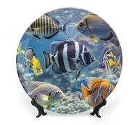RLDOBOFE Different Fish Decorative Plate Ceramic Display Plate with Stand Salad Plates Colorful Porcelain Dinner Dishes Dessert Appetizer Dishes for Kitchen Party Table Decor 10inch