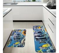 RLDOBOFE Different Fish Kitchen Mats Set of 2 Cushioned Anti-Fatigue Non-Slip Kitchen Runner Rugs Comfort Foam Standing Mat Absorbent Floor Rug for Office Sink Home Laundry