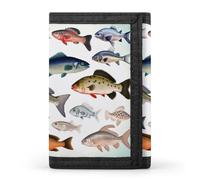 RLDOBOFE Different Fish Trifold Wallet Minimalist Mens Wallet with Key Hook 8 Card Slots Modern Stylish Polyester Security Wallets Fashion Slim Credit Card Holder Id Window