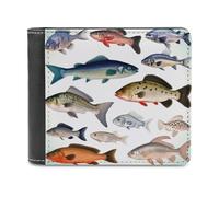 RLDOBOFE Different Fish Wallet Passcase for Men, Extra Capacity Bifold Leather Wallets with ID Windows, Slim Stylish Wallet for Gift, Blocking Money Clip for Cards, Coin Pouch