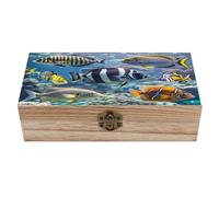 RLDOBOFE Different Fish Wooden Keepsake Box with Lids Wood Storage Box with A Hinged Lid Decorative Boxes Table Large Rectangular Organizer Container for Jewelry Photos Craft