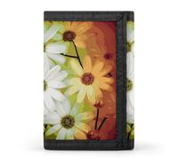 RLDOBOFE Different Flowers Trifold Wallet Minimalist Mens Wallet with Key Hook 8 Card Slots Modern Stylish Polyester Security Wallets Fashion Slim Credit Card Holder Id Window