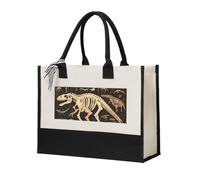 RLDOBOFE Dinosaur Skeleton Print Canvas Tote Bags Personalized Beach Bag Reusable Grocery Shopping Bag Casual Handbag Top Handle Shoulder Satchel Bags Work Purses Birthday Gifts for Women
