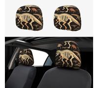 RLDOBOFE Dinosaur Skeleton Print Car Headrest Cover 2 PCS, Funny Auto Front Seat Head Rest Protector, Universal Car Headrest Protector Elastic, Personalized Seat Cover Headrest Trim for Most Cars