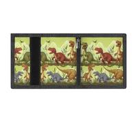 RLDOBOFE Dinosaurs Trifold Wallet Minimalist Mens Wallet with Key Hook 8 Card Slots Modern Stylish Polyester Security Wallets Fashion Slim Credit Card Holder Id Window