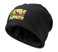 RLDOBOFE Dinosaurs Winter Beanie Warm Fleece Lined Hat Cuffed Knit Skull Cap Unisex Slouch Pullover Hat, Black, One size