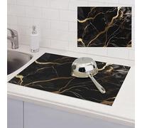 RLDOBOFE Dish Drying Mat for Kitchen Counter Non-slip Drainer Mats Black Gold Marble Dish Drying Pad Heat Resistant Coffee Mat Absorbent Draining Mat kitchen Drying Mats 18'' x 24''