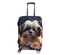 RLDOBOFE Dog And Flowers Travel Luggage Cover Anti Scratch Suitcase Protector Washable Elastic Baggage Cover, white, M, Stylish