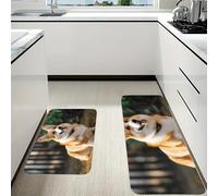 RLDOBOFE Dog Corgi Kitchen Mats Set of 2 Cushioned Anti-Fatigue Non-Slip Kitchen Runner Rugs Comfort Foam Standing Mat Absorbent Floor Rug for Office Sink Home Laundry