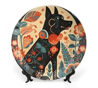 RLDOBOFE Dog Silhouette Decorative Plate Ceramic Display Plate with Stand Salad Plates Colorful Porcelain Dinner Dishes Dessert Appetizer Dishes for Kitchen Party Table Decor 6inch