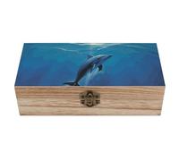 RLDOBOFE Dolphin in The Ocean Wooden Keepsake Box with Lids Wood Storage Box with A Hinged Lid Decorative Boxes Table Large Rectangular Organizer Container for Jewelry Photos Craft