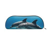RLDOBOFE Dolphins In The Sea Pencil Pouch Leather,Small Pen Bags With Zipper For Pencils,Pens,Markers,Makeups,Change,Coins