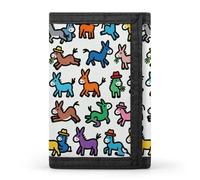 RLDOBOFE Donkeys Graffiti Trifold Wallet Minimalist Mens Wallet with Key Hook 8 Card Slots Modern Stylish Polyester Security Wallets Fashion Slim Credit Card Holder Id Window