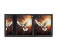 RLDOBOFE Dove Sun Art Trifold Wallet Minimalist Mens Wallet with Key Hook 8 Card Slots Modern Stylish Polyester Security Wallets Fashion Slim Credit Card Holder Id Window
